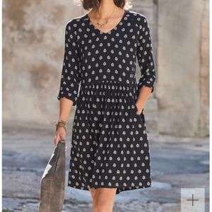 Garnet Hill Pleated Pocket Dress Navy Size 10